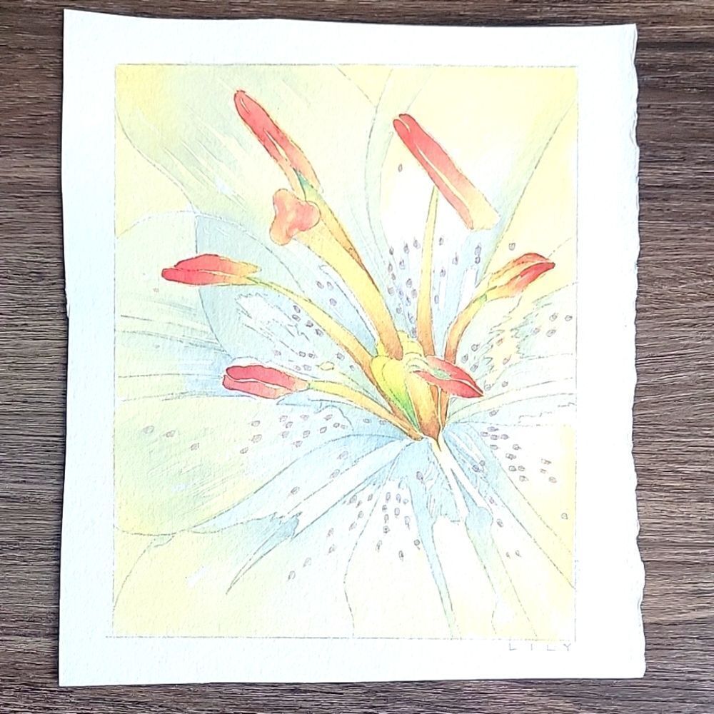Original watercolor close up of a tiger Lilly titled " LILY " signed on back